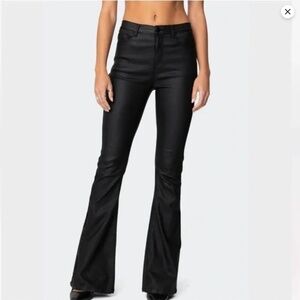 EDIKTED Black Faux Leather Flare Pants EUC